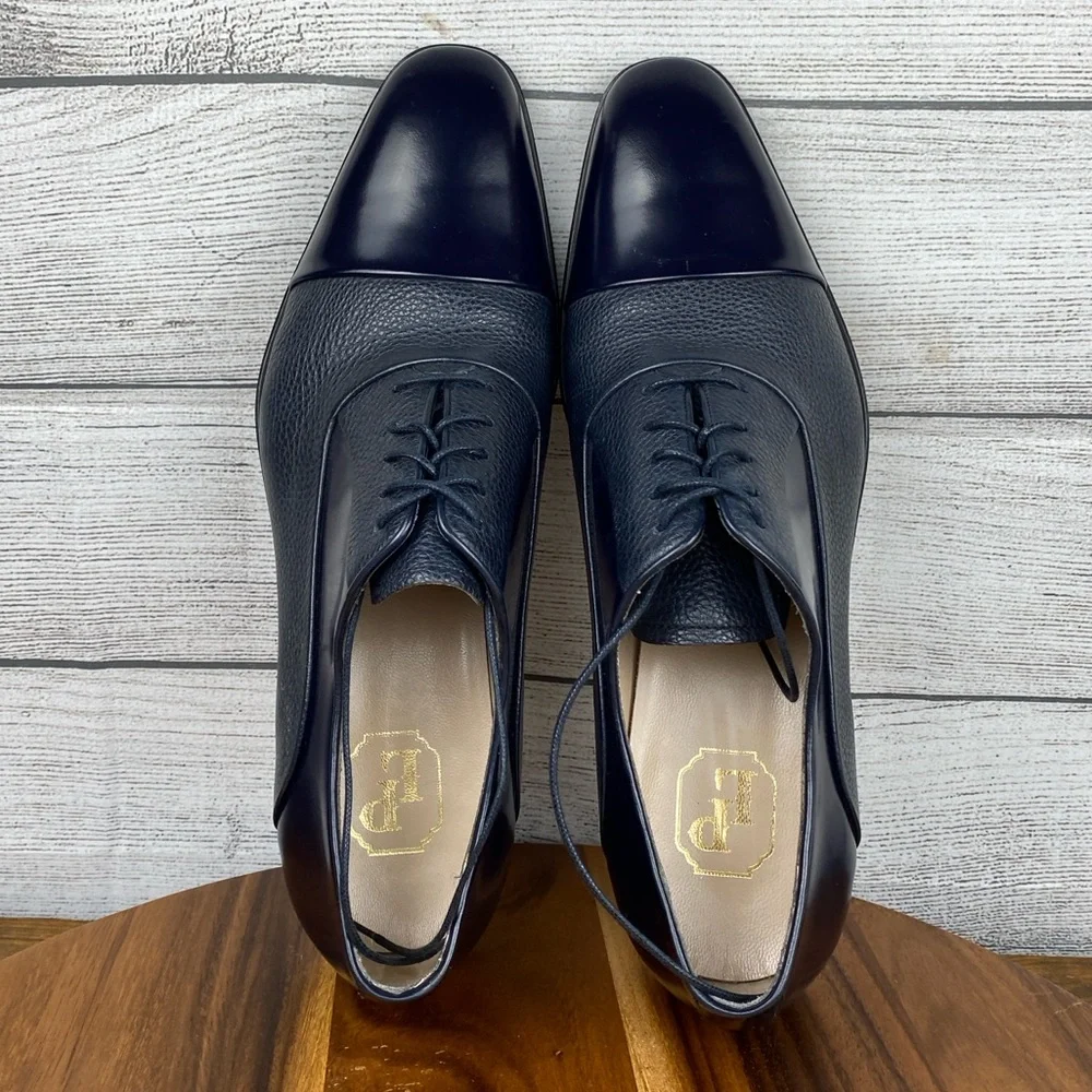 Pelle Line Bryan Cap Toe Deer Skin Navy Leather Oxford Men’s Size 11 EU 44